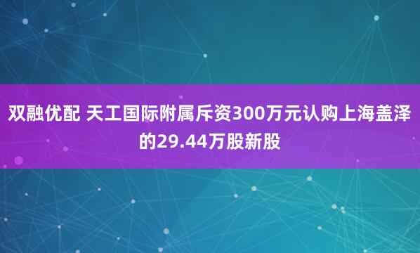 双融优配 天工国际附属斥资300万元认购上海盖泽的29.44万股新股