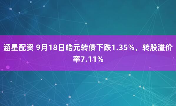 涵星配资 9月18日皓元转债下跌1.35%，转股溢价率7.11%
