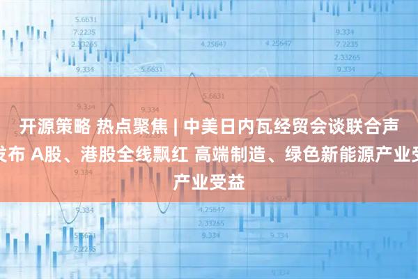 开源策略 热点聚焦 | 中美日内瓦经贸会谈联合声明发布 A股、港股全线飘红 高端制造、绿色新能源产业受益